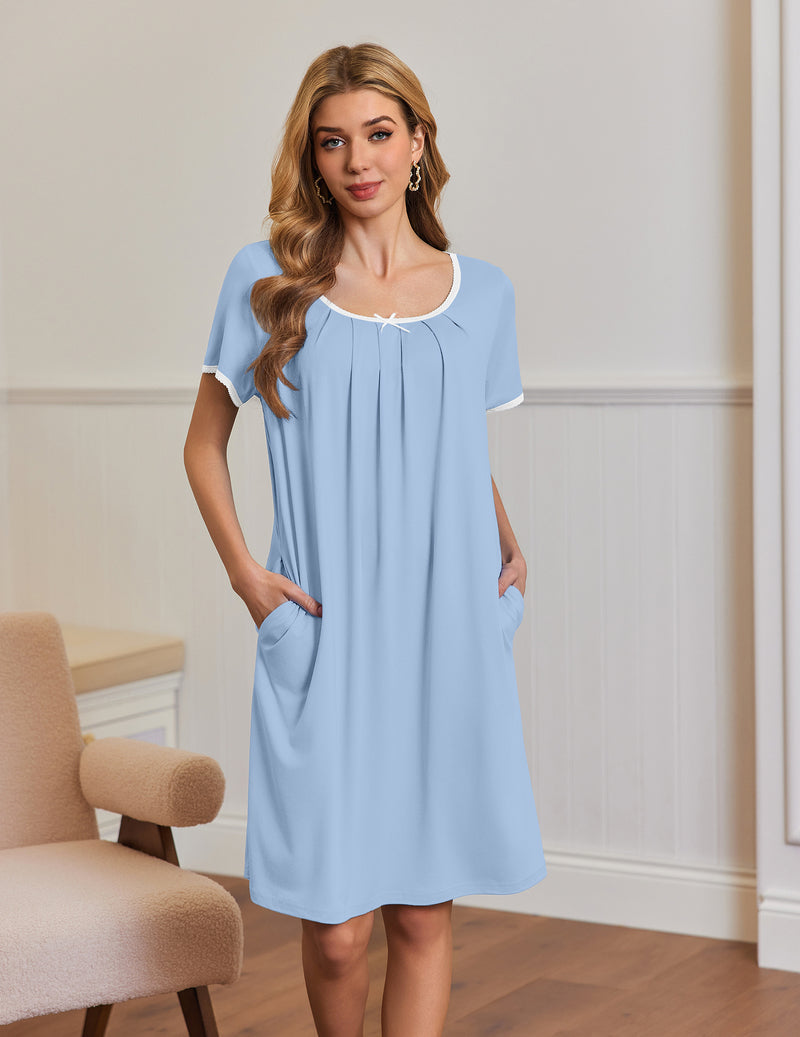 Ekouaer Short Sleeve House Dresses with Pockets Pleated Mumu Dress