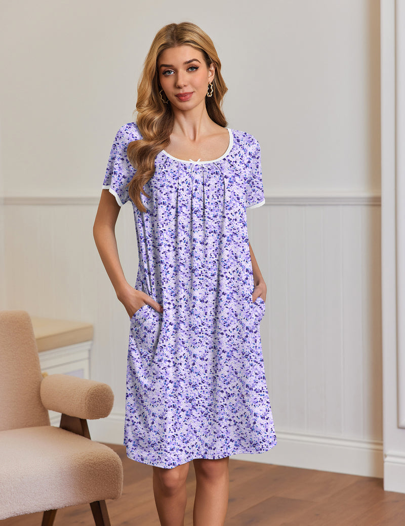 Ekouaer Short Sleeve House Dresses with Pockets Pleated Mumu Dress