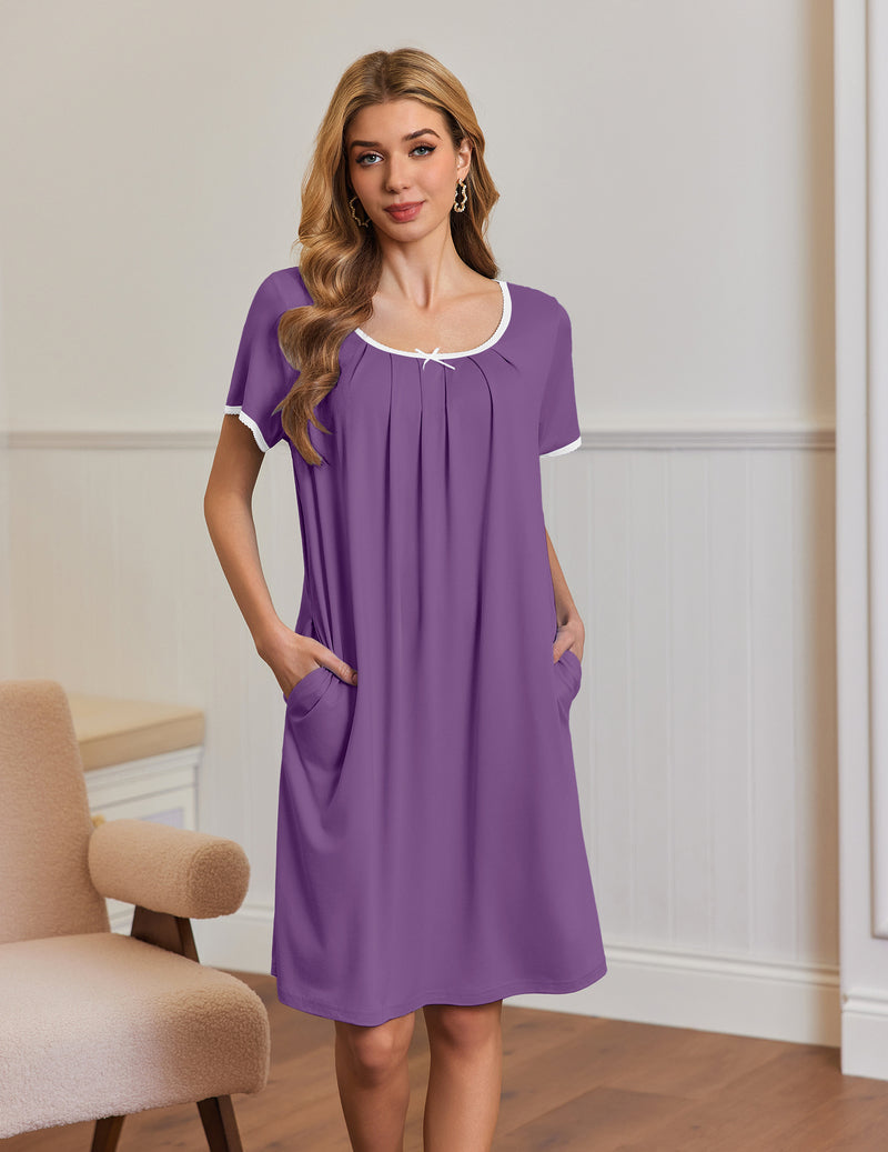 Ekouaer Short Sleeve House Dresses with Pockets Pleated Mumu Dress