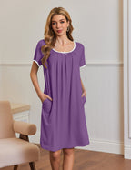 Ekouaer Short Sleeve House Dresses with Pockets Pleated Mumu Dress