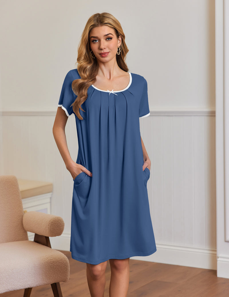 Ekouaer Short Sleeve House Dresses with Pockets Pleated Mumu Dress