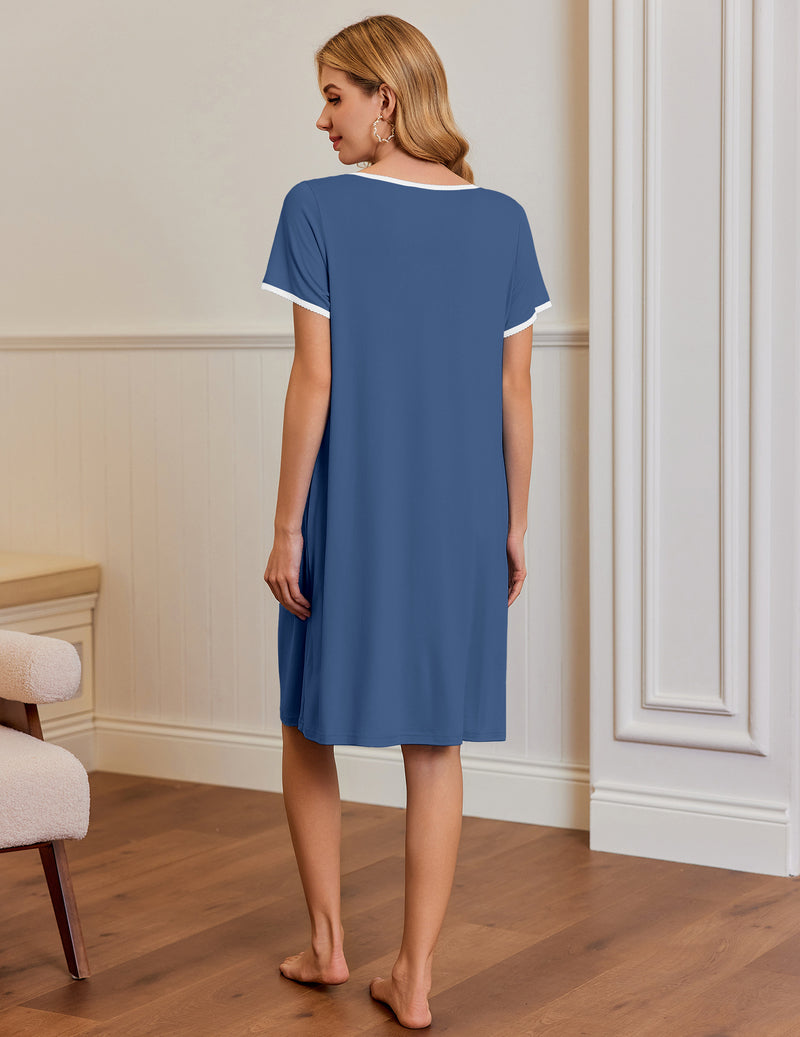 Ekouaer Short Sleeve House Dresses with Pockets Pleated Mumu Dress