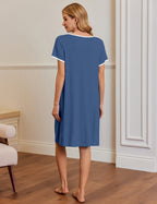Ekouaer Short Sleeve House Dresses with Pockets Pleated Mumu Dress