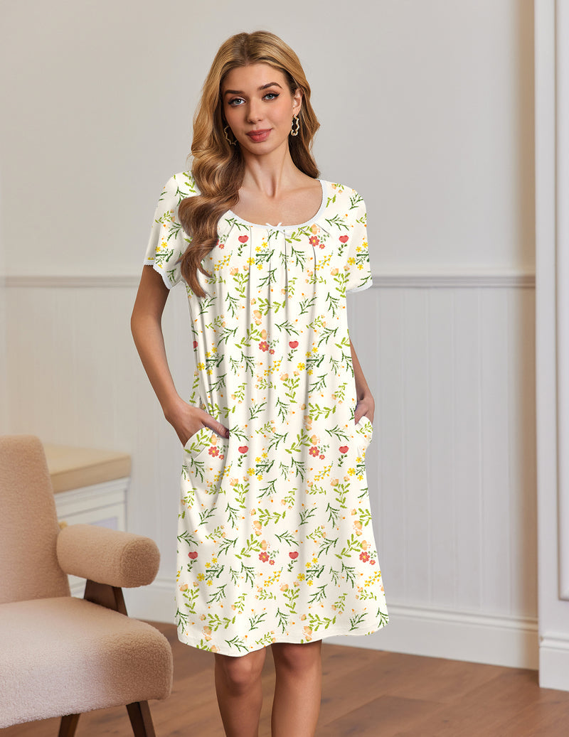 Ekouaer Short Sleeve House Dresses with Pockets Pleated Mumu Dress