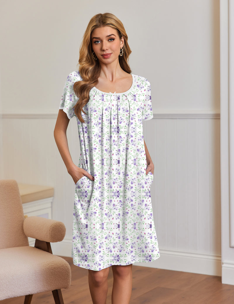 Ekouaer Short Sleeve House Dresses with Pockets Pleated Mumu Dress