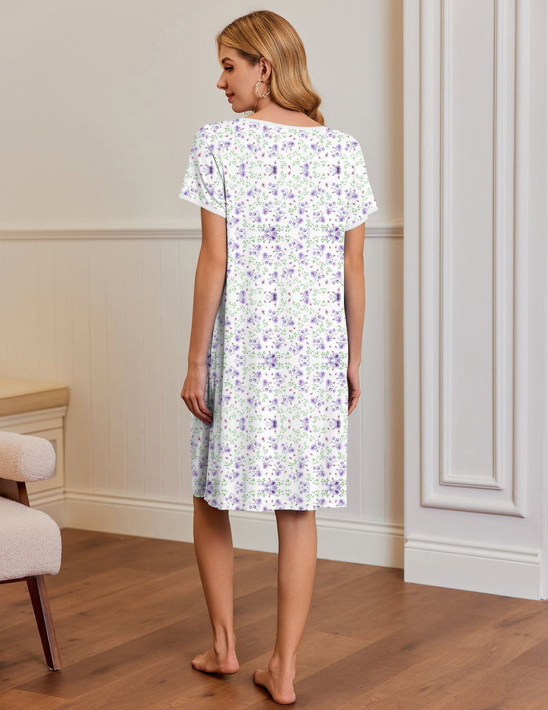 Ekouaer Short Sleeve House Dresses with Pockets Pleated Mumu Dress