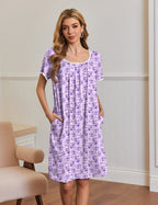 Ekouaer Short Sleeve House Dresses with Pockets Pleated Mumu Dress
