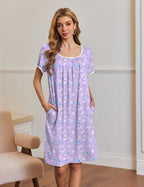 Ekouaer Short Sleeve House Dresses with Pockets Pleated Mumu Dress
