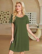 Ekouaer Bamboo Viscose Soft Nightgowns Short Sleeve Ruffled with Pocket