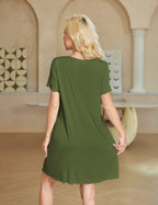 Ekouaer Bamboo Viscose Soft Nightgowns Short Sleeve Ruffled with Pocket