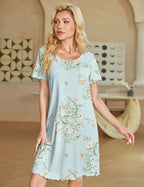 Ekouaer Bamboo Viscose Soft Nightgowns Short Sleeve Ruffled with Pocket