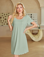Ekouaer Bamboo Viscose Soft Nightgowns Short Sleeve Ruffled with Pocket