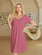 Ekouaer Bamboo Viscose Soft Nightgowns Short Sleeve Ruffled with Pocket