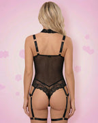 Front Zipper Mesh Sheer Bodysuit