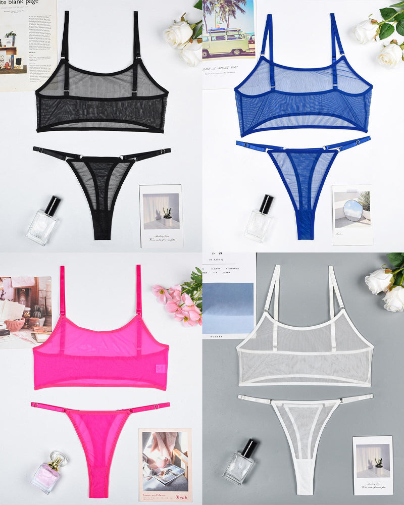 Mesh See-Through Camisole Bra Set