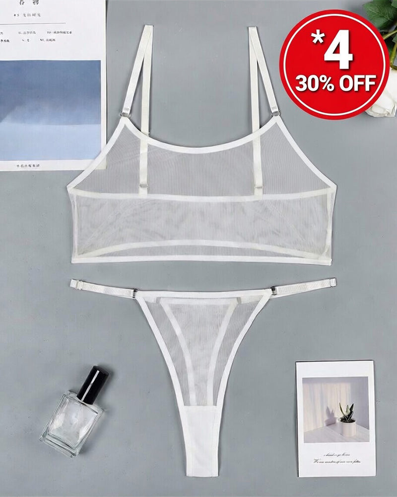 Mesh See-Through Camisole Bra Set