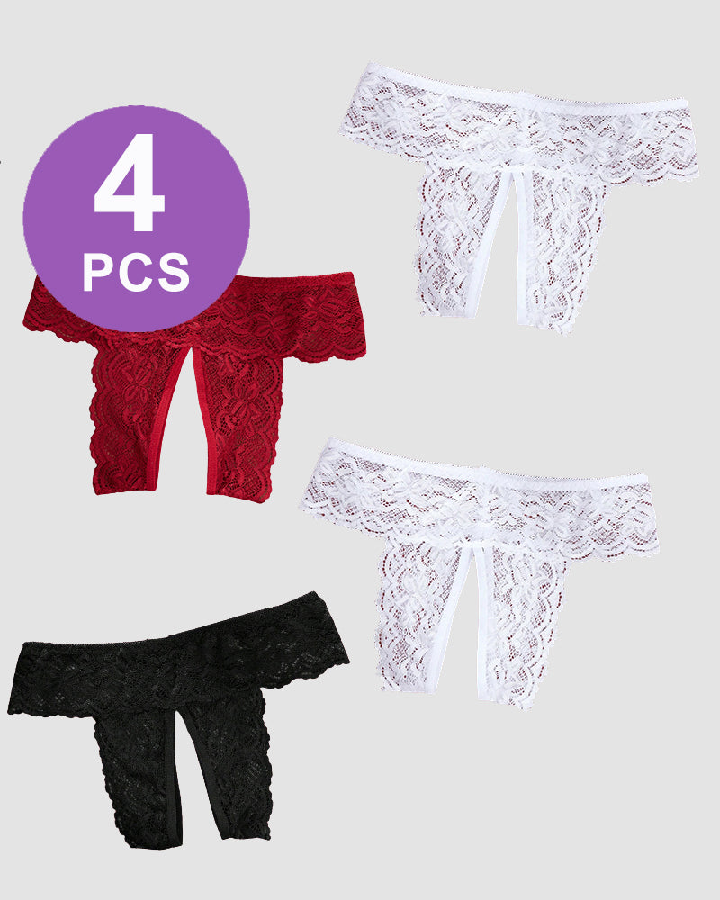 Plus Size Open Crotch Lace Panties