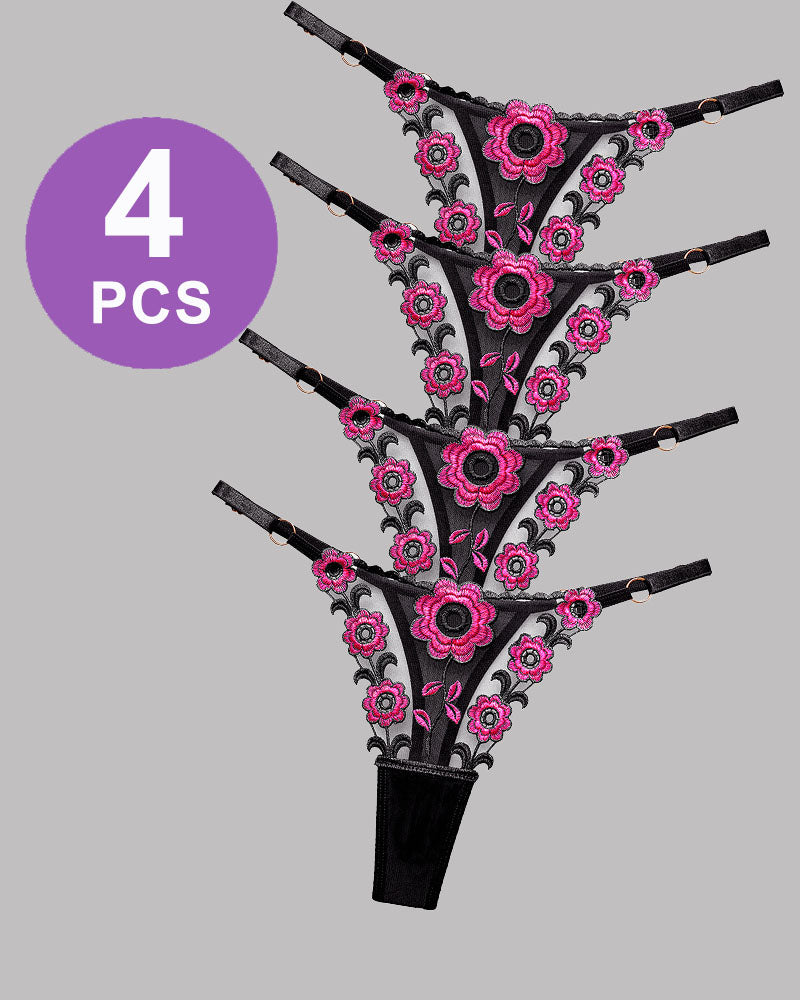 Low Waist Triangle Lace Thong Panty Set