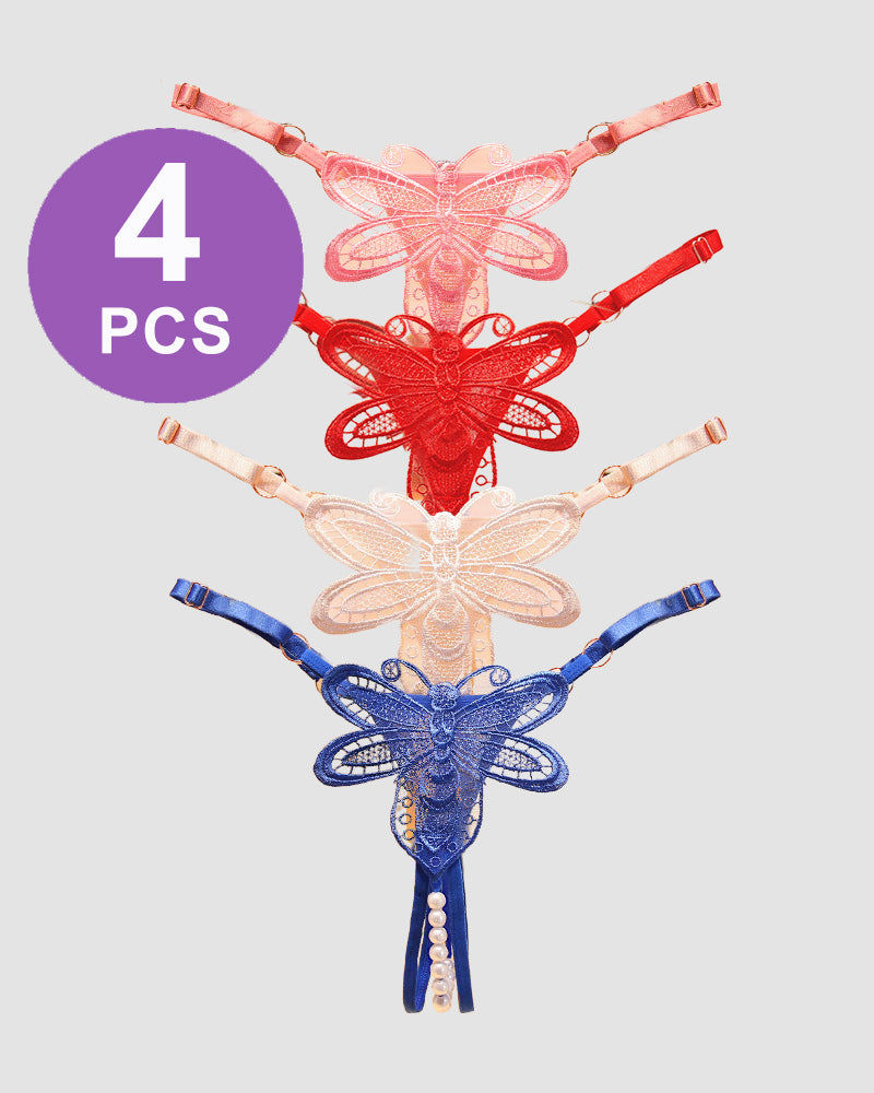 Perspective Pearl Crotchless Thong Panty Set