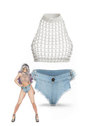 Light Blue Denim Belted Frayed Edge Panties