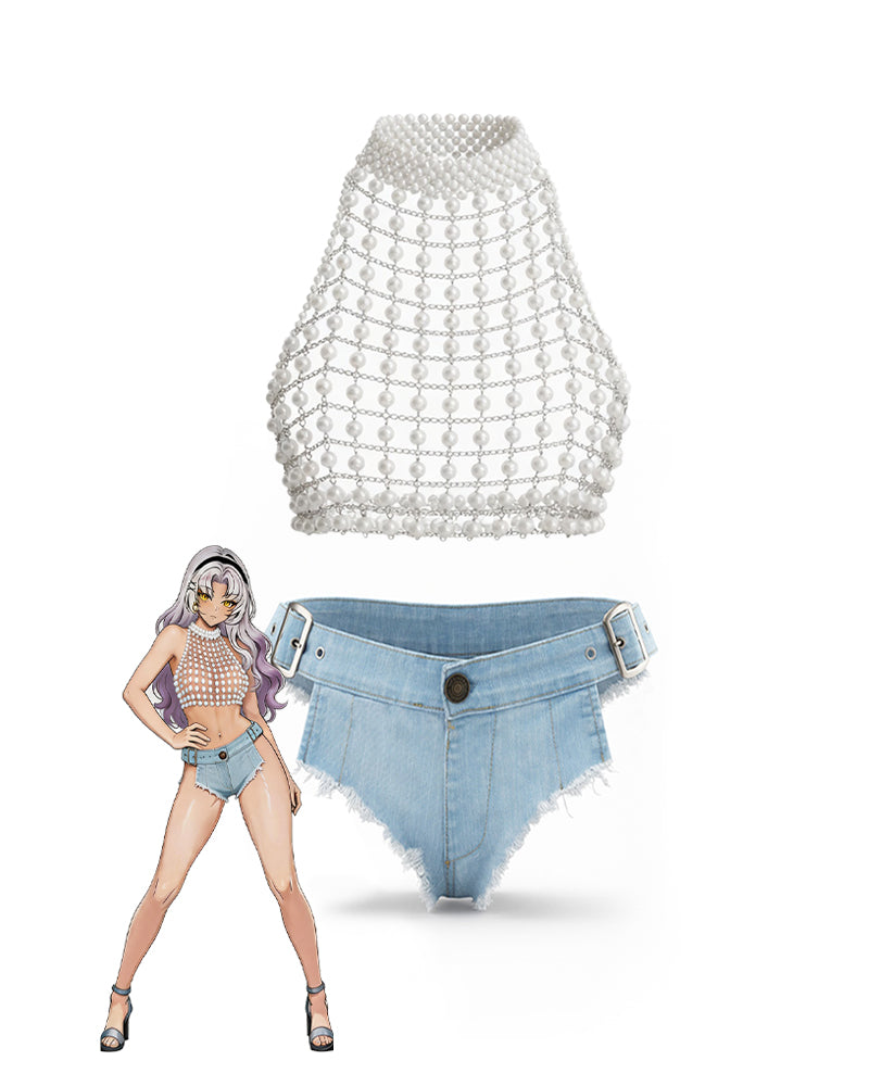 Light Blue Denim Belted Frayed Edge Panties