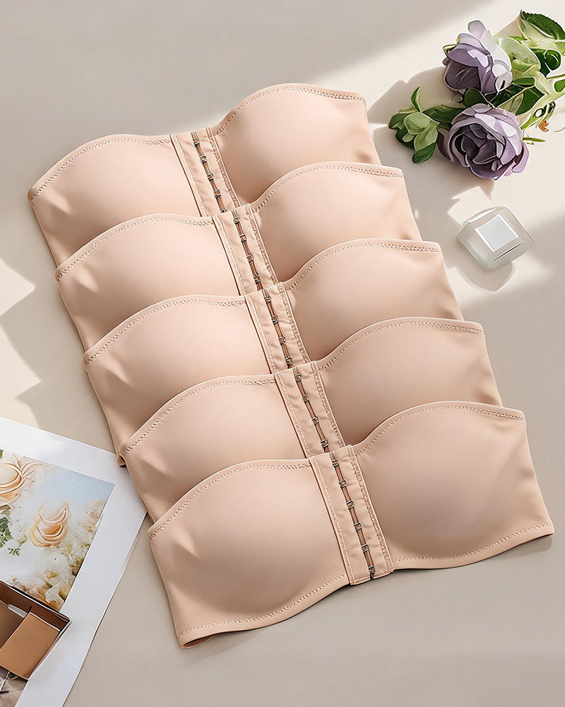 Strapless Hook Front Bandeau Bra- Multi-Row Bustier Crop Top