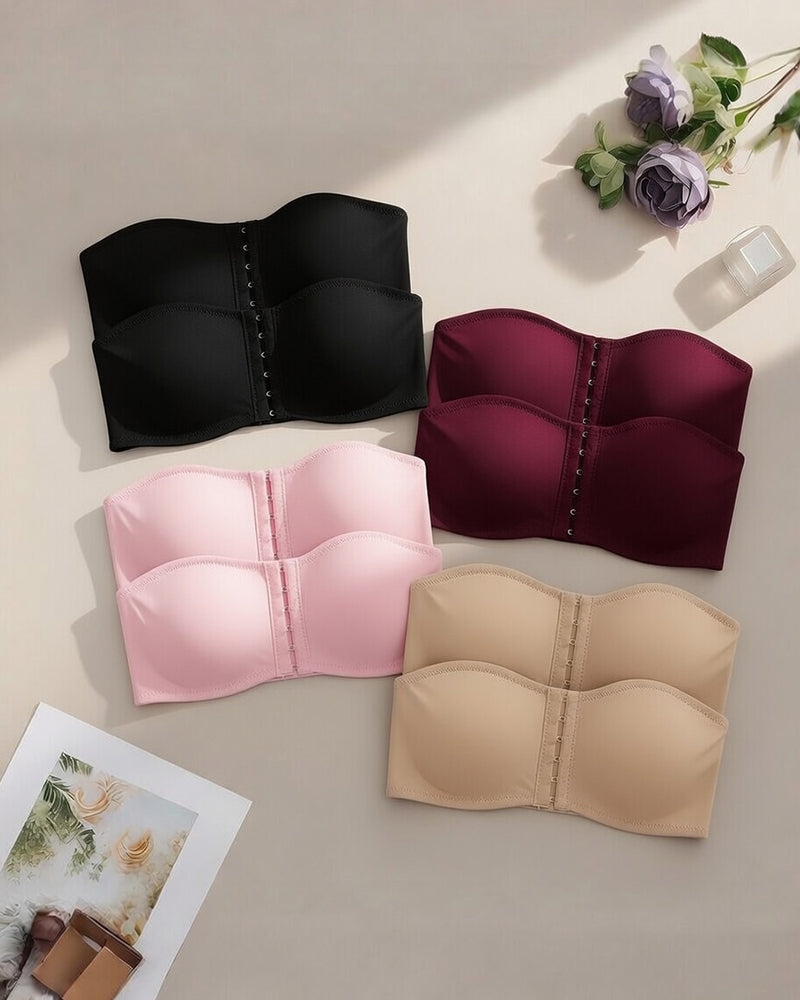 Strapless Hook Front Bandeau Bra- Multi-Row Bustier Crop Top