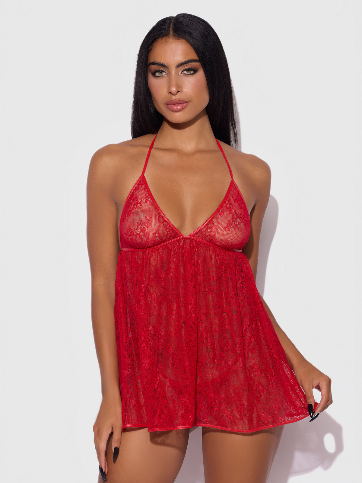 Chiara Lace & Faux Leather Tie Babydoll