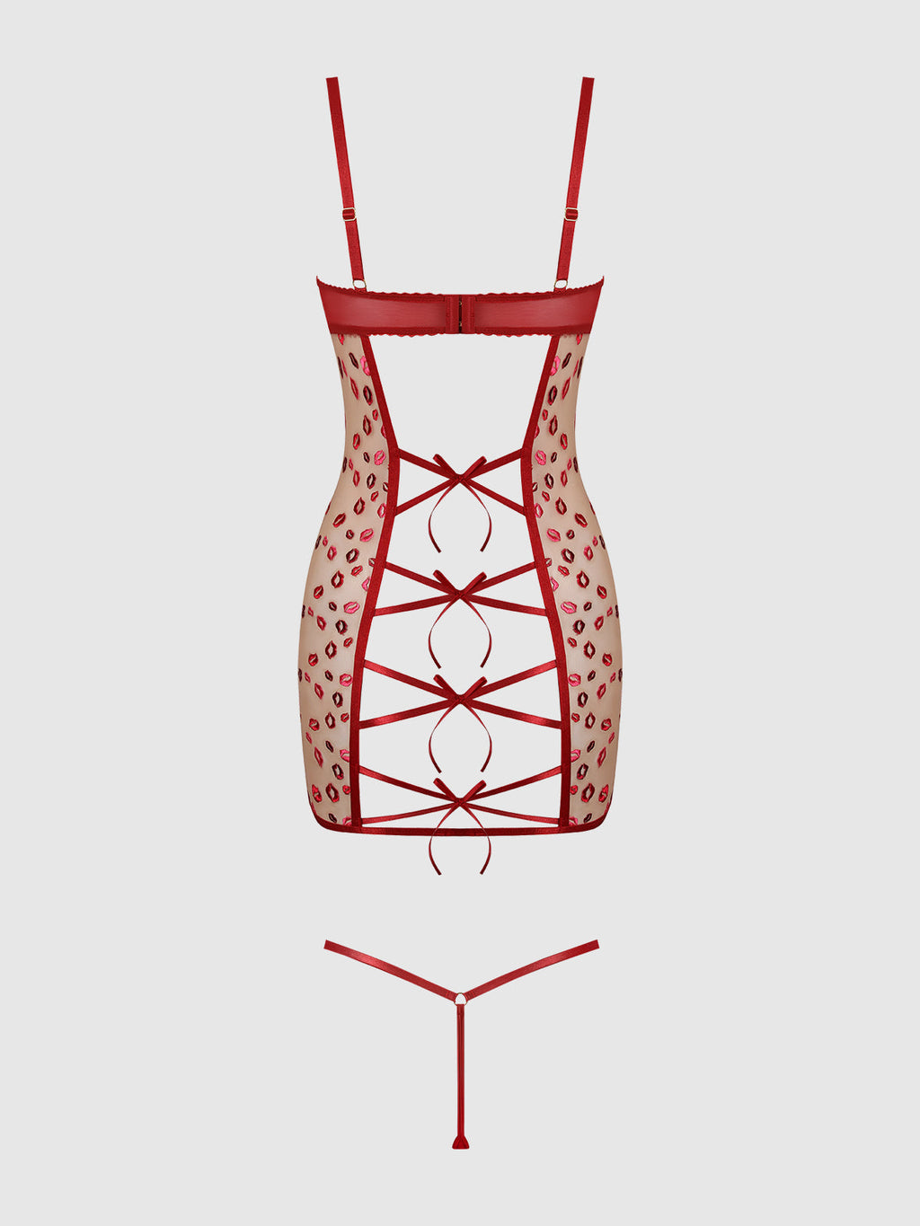 Angelica Lips Embroidery Open Bow Back Chemise Set