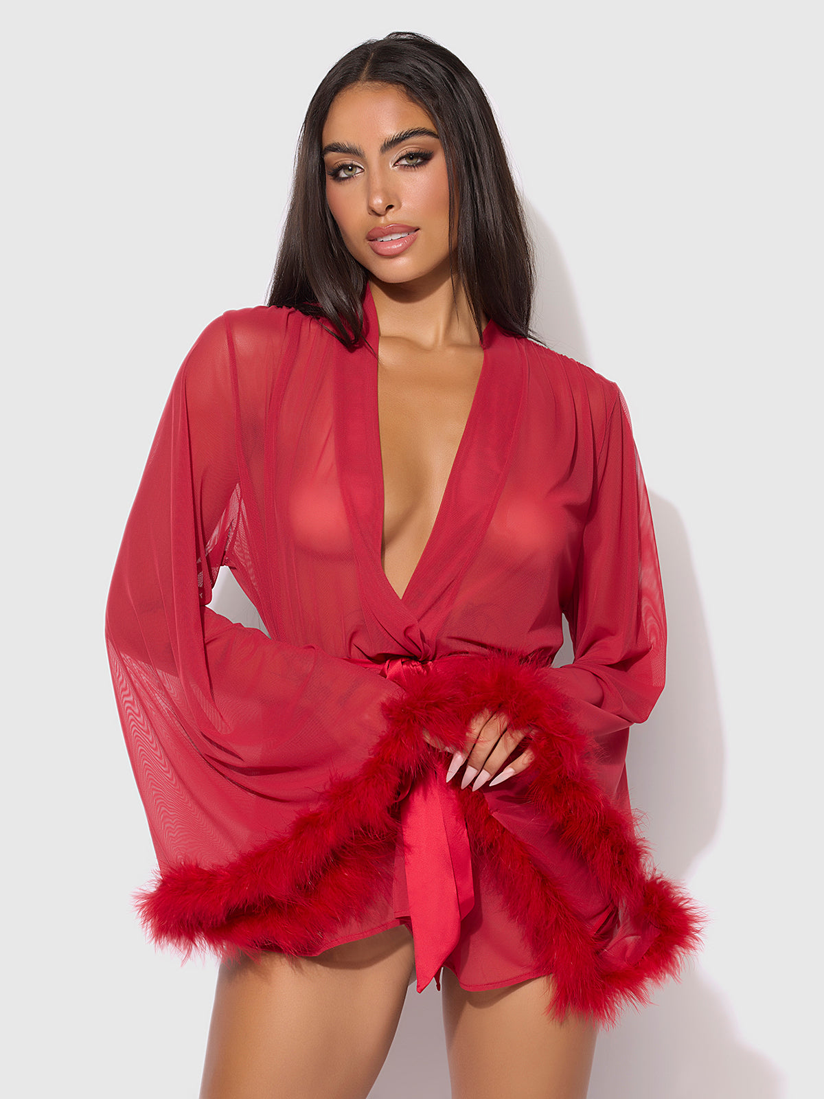 Scarlett Marabou & Mesh Short Robe