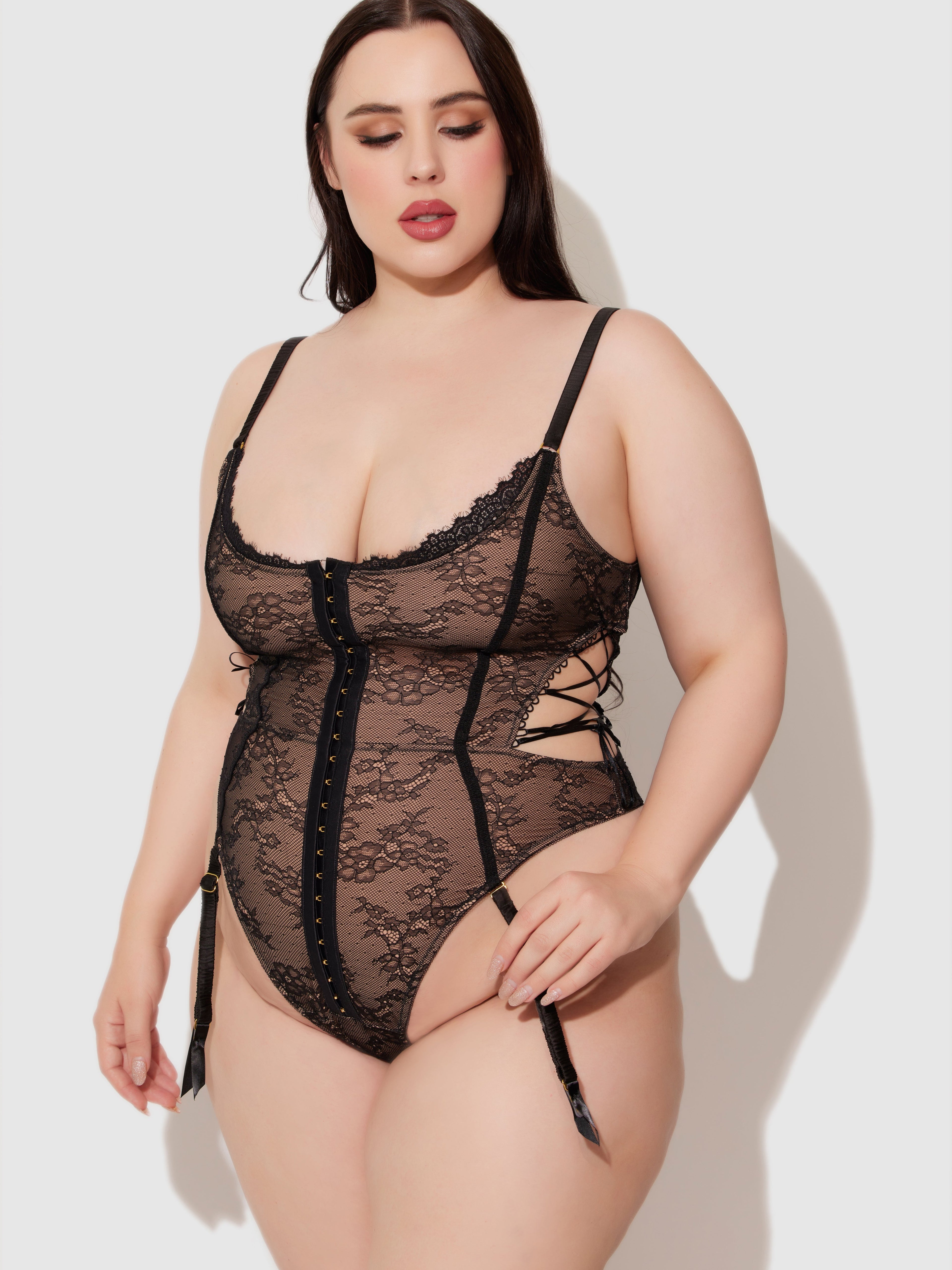 Luella Hook & Eye Front Strappy Lace Teddy