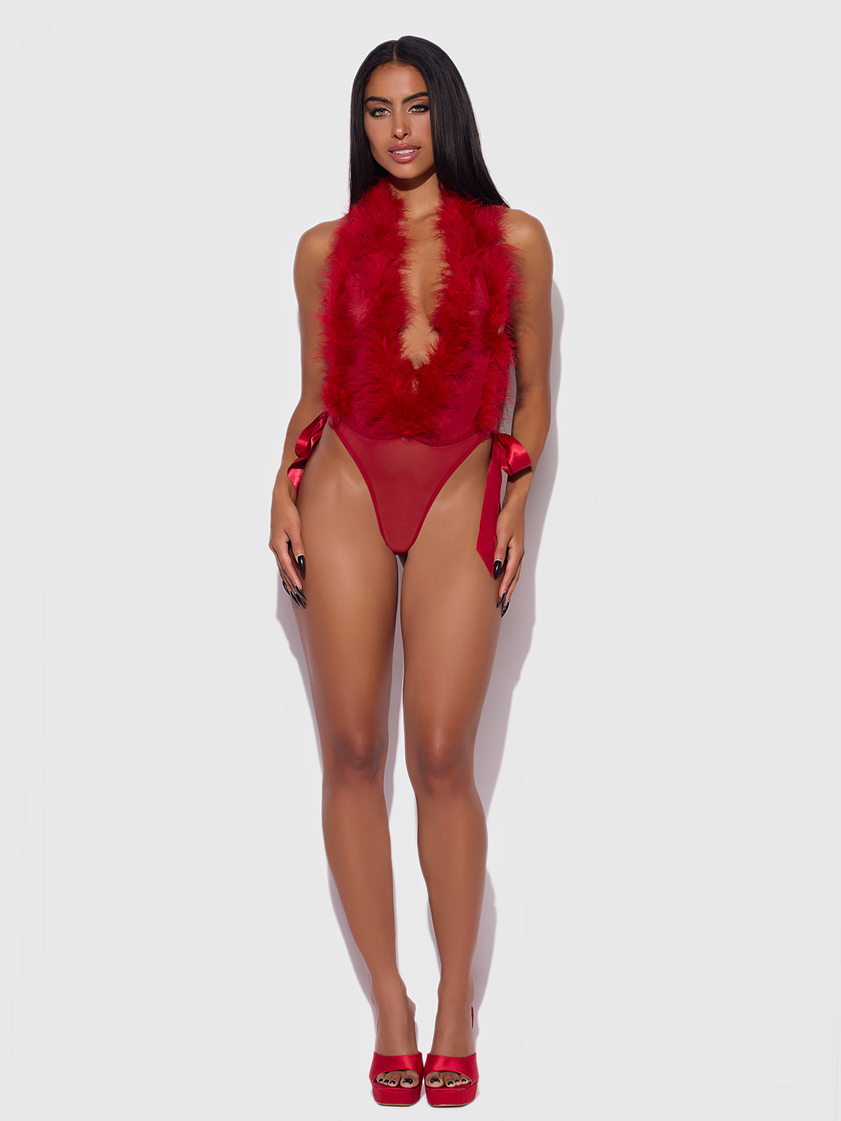 Scarlett Plunging Drop Off Marabou Teddy