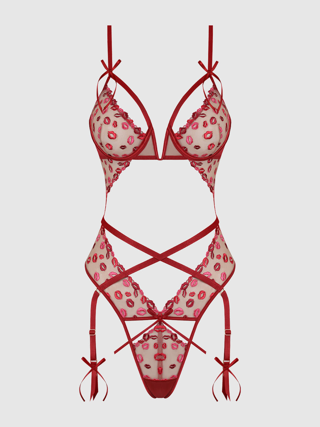 Angelica Lips Embroidery Cutout Teddy