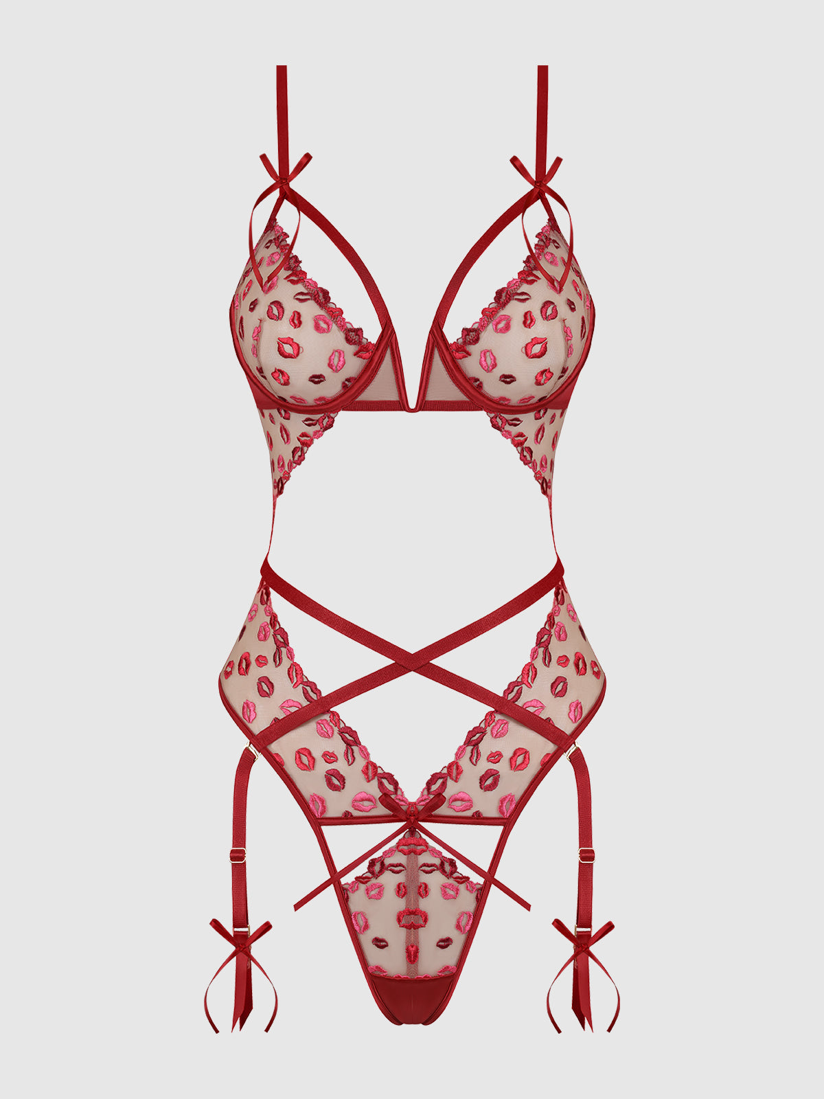 Angelica Lips Embroidery Cutout Teddy