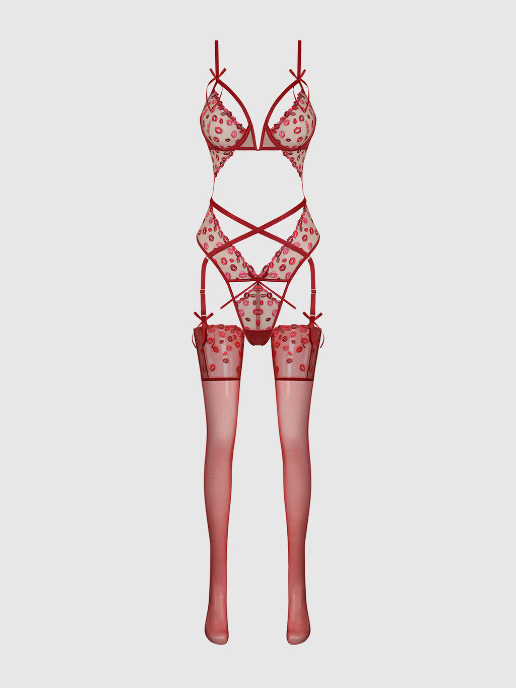 Angelica Lips Embroidery Cutout Teddy