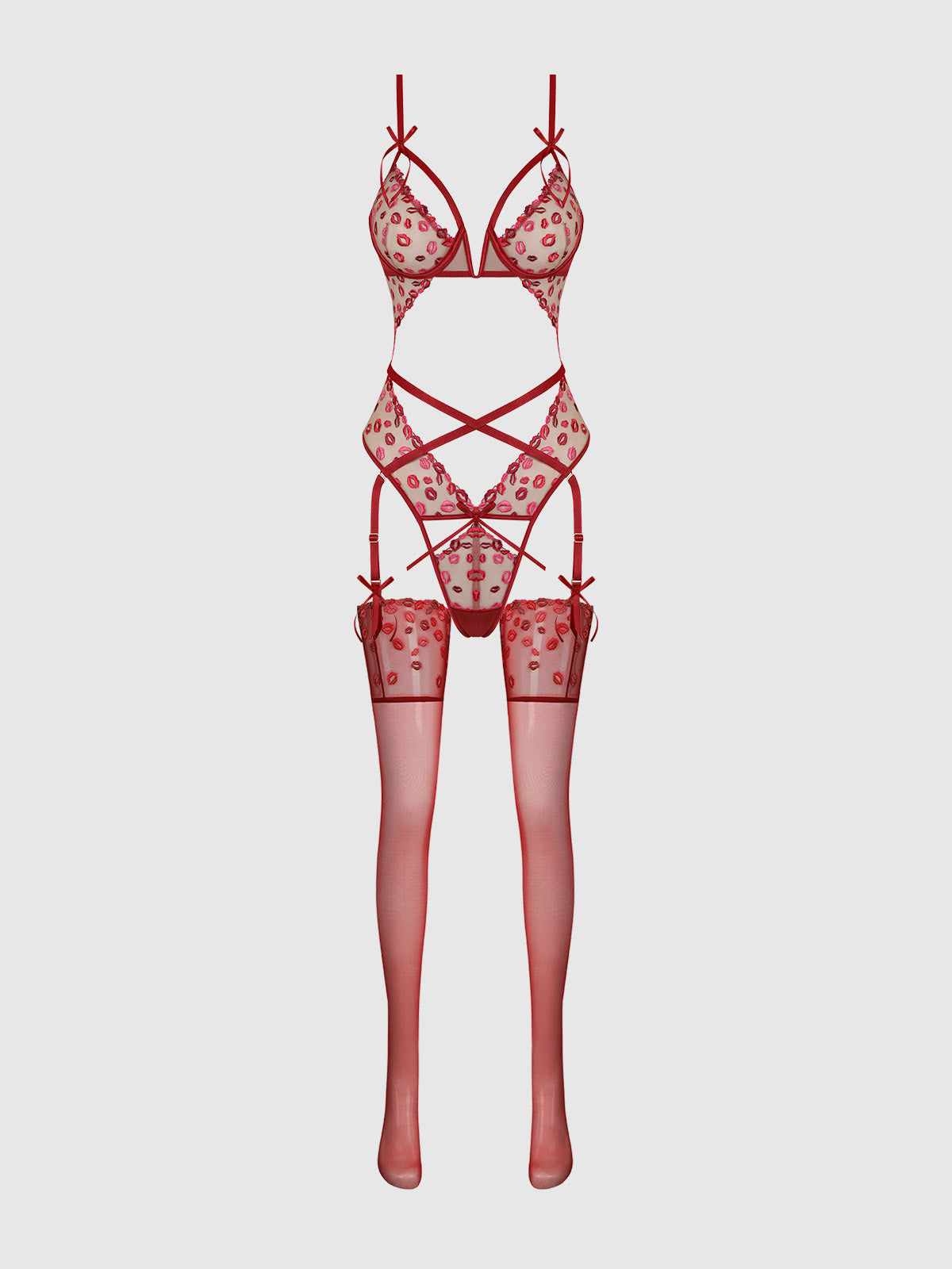 Angelica Lips Embroidery Cutout Teddy