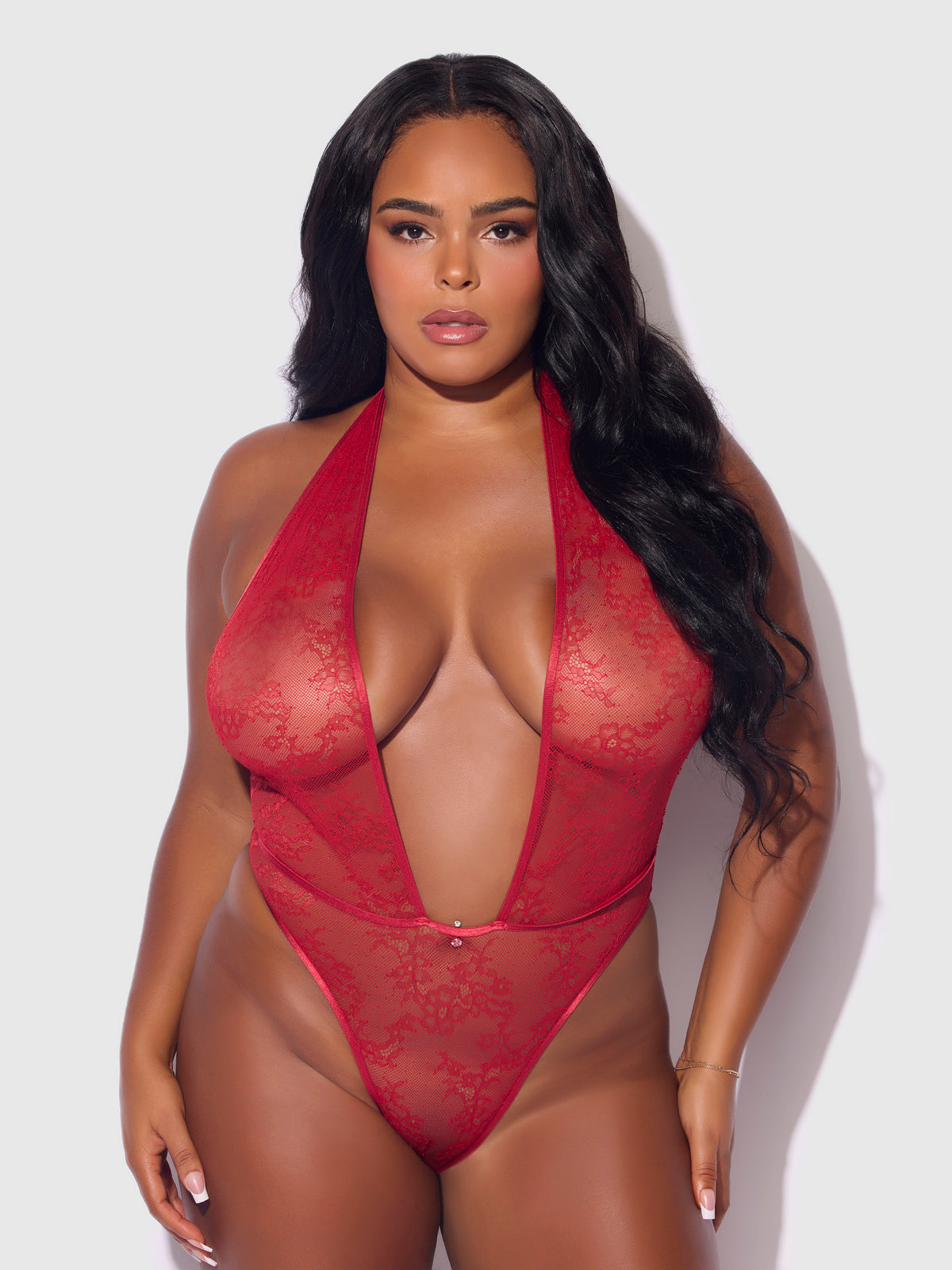 Chiara Crotchless Halter Lace Teddy