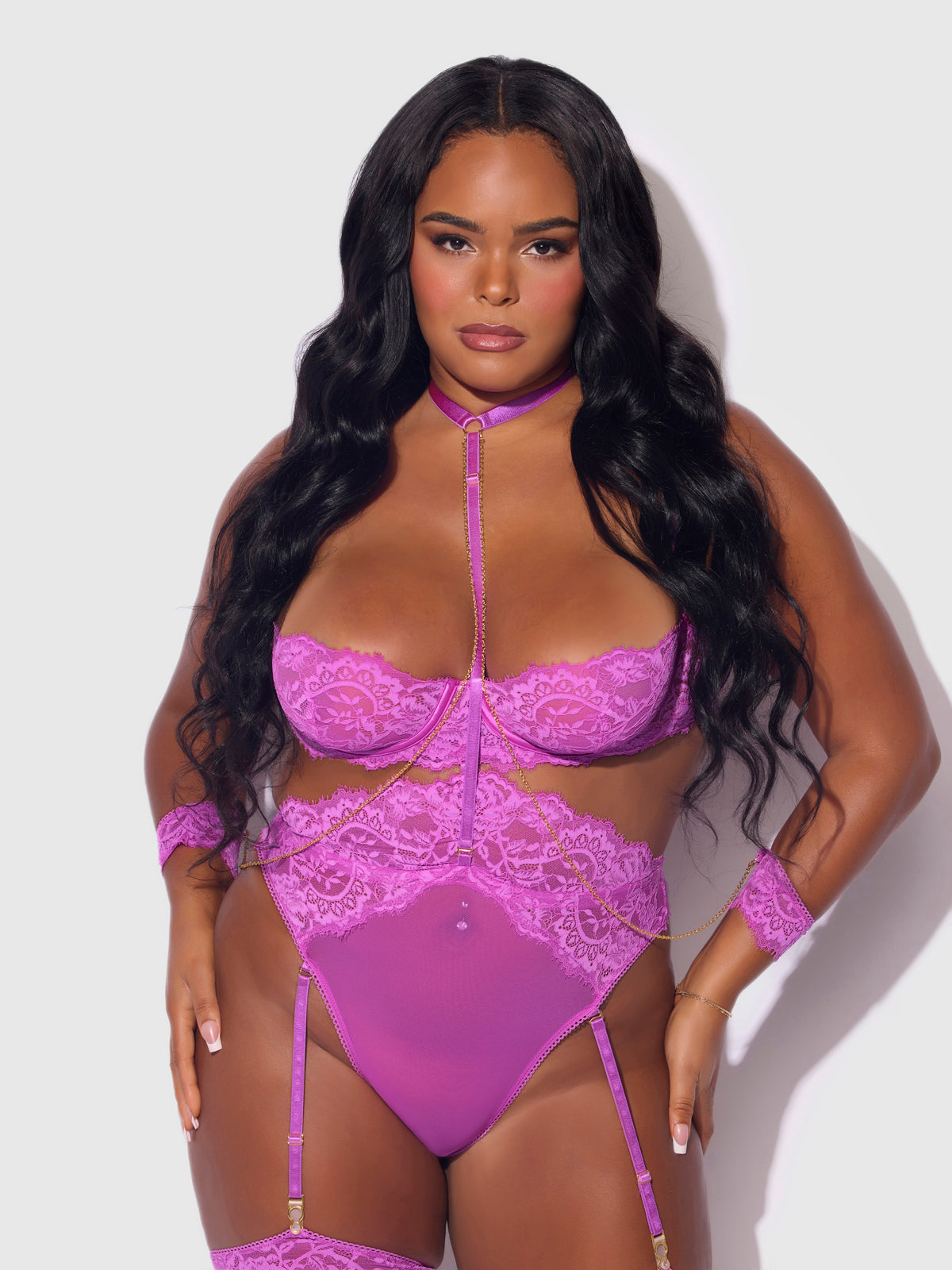 Arianna Lace & Chains Thigh Garter Teddy