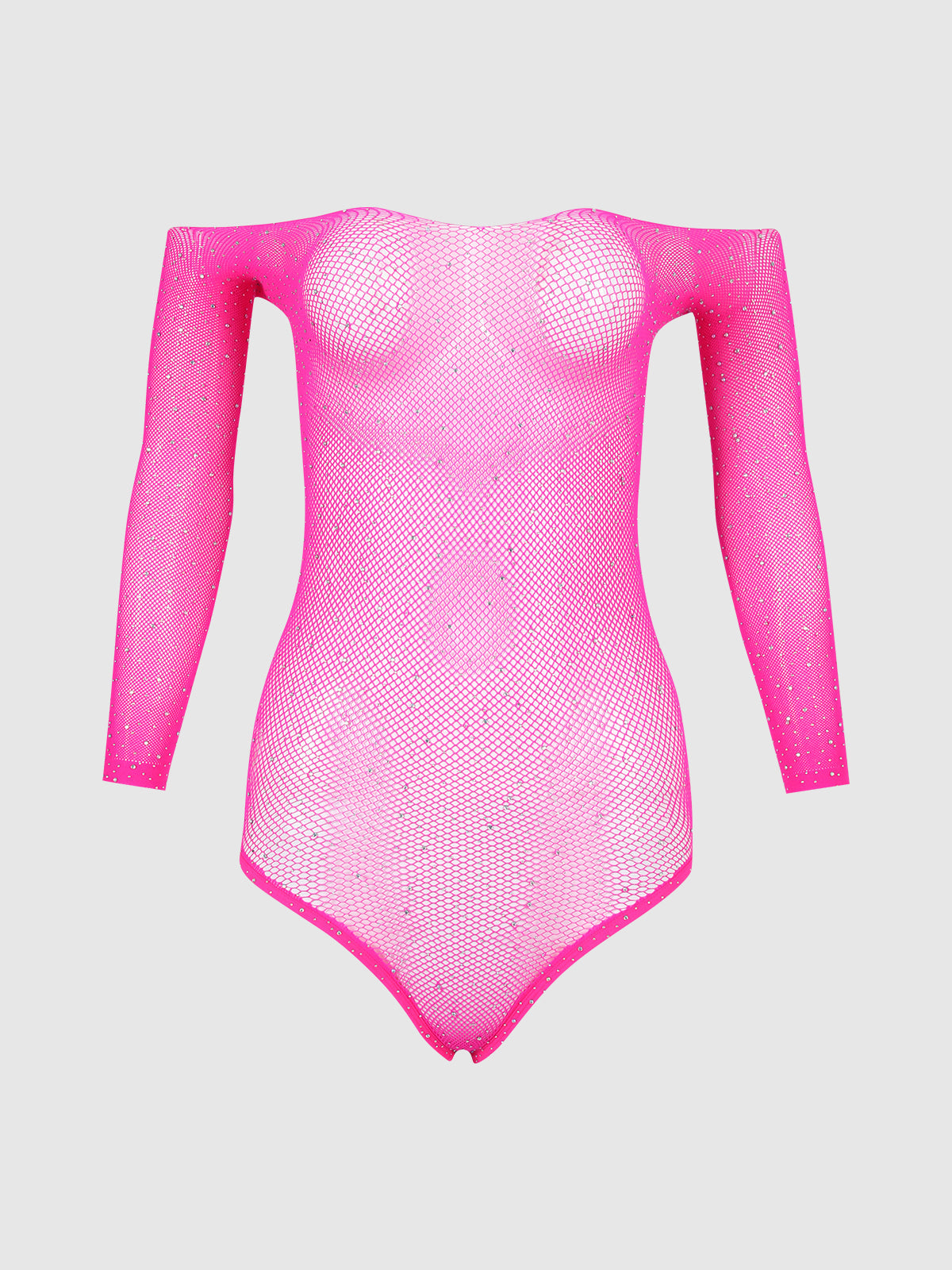 Fine Fishnet & Rhinestone Long Sleeve Teddy Bodystocking