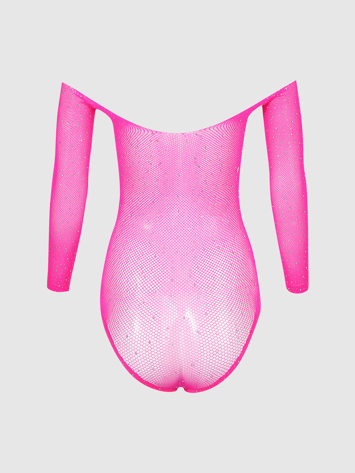 Fine Fishnet & Rhinestone Long Sleeve Teddy Bodystocking