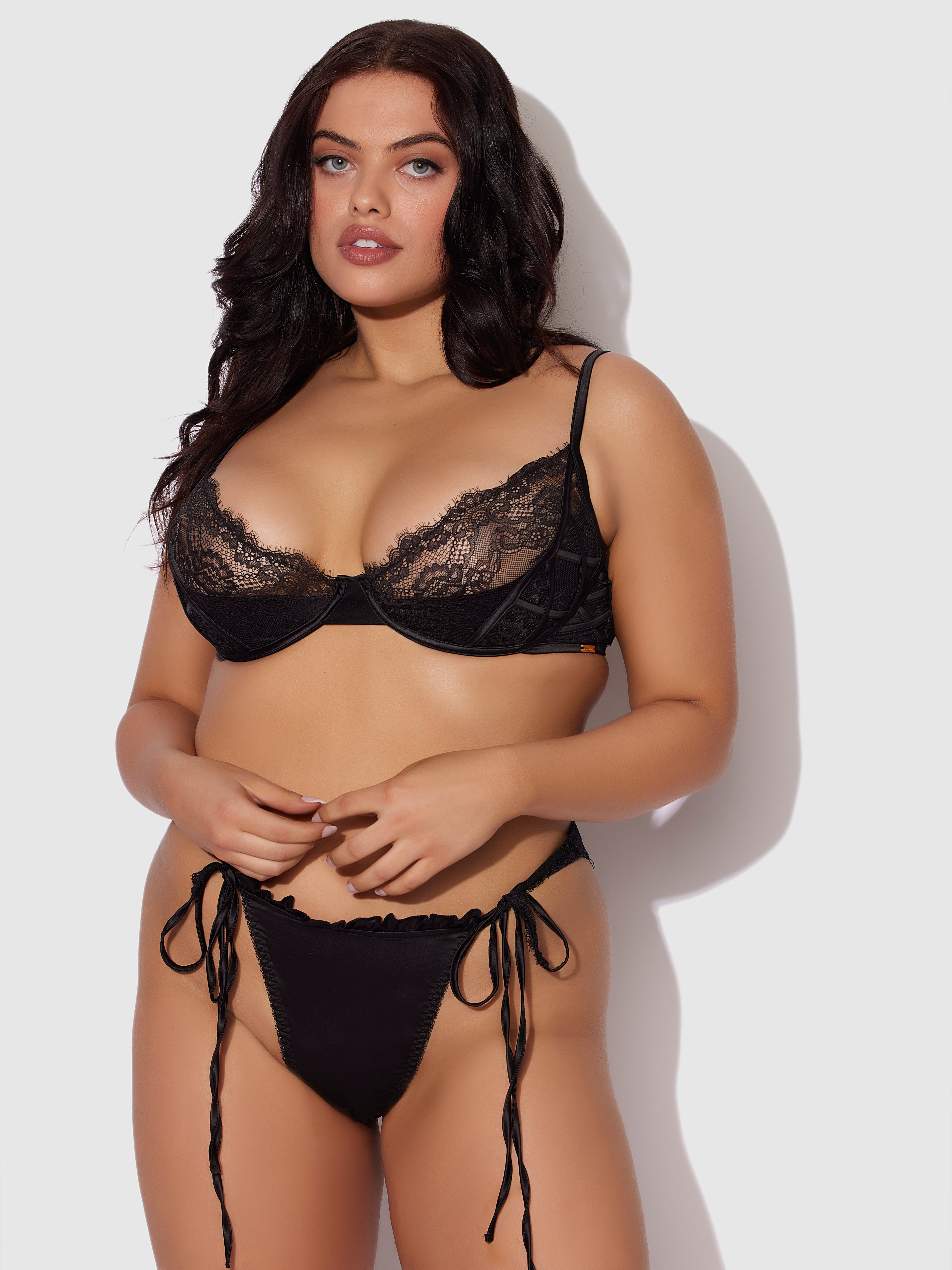 Adelaide Satin & Lace Push Up Demi Bra