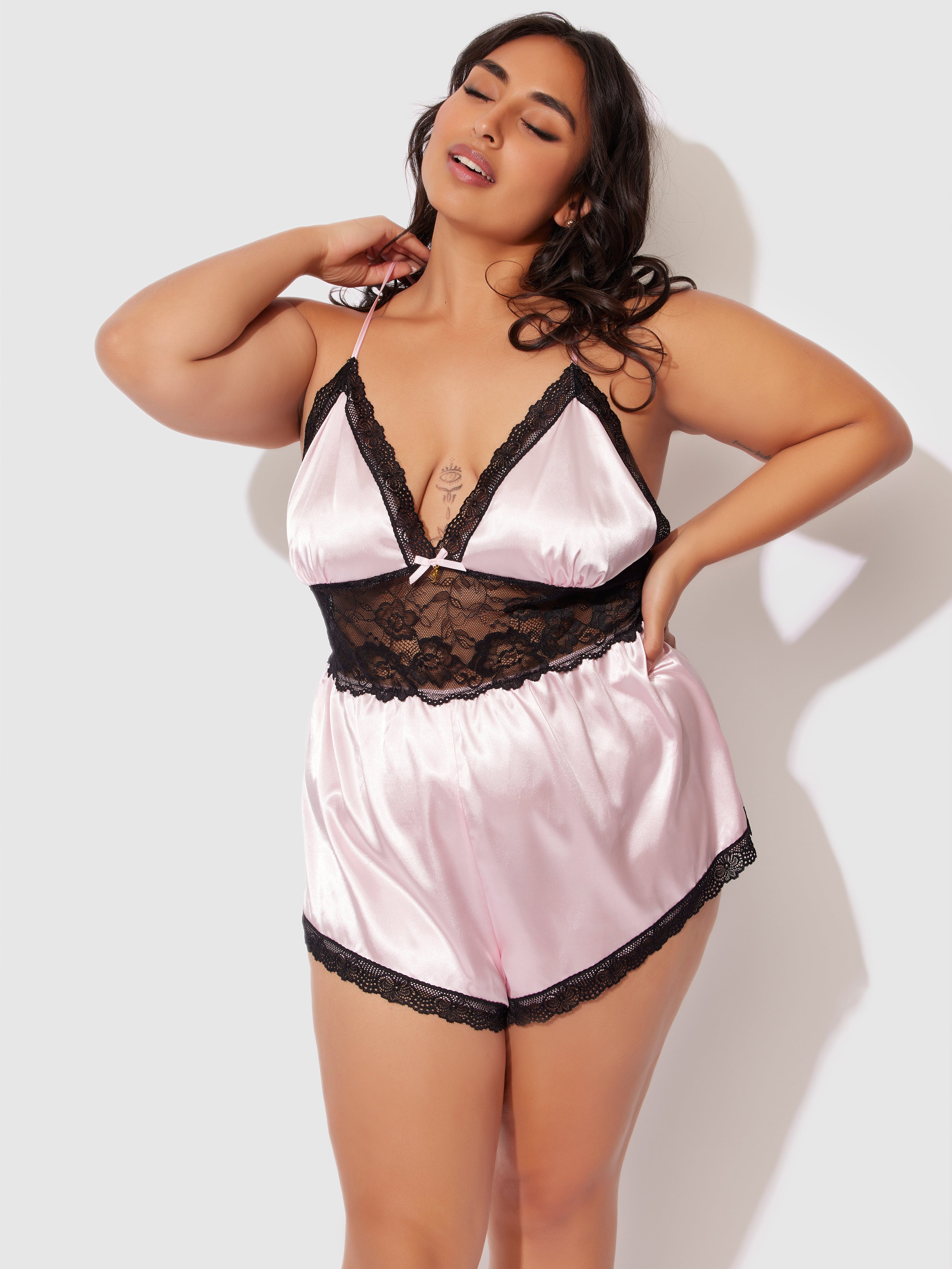 Elisa Satin & Lace Racerback Sleep Romper