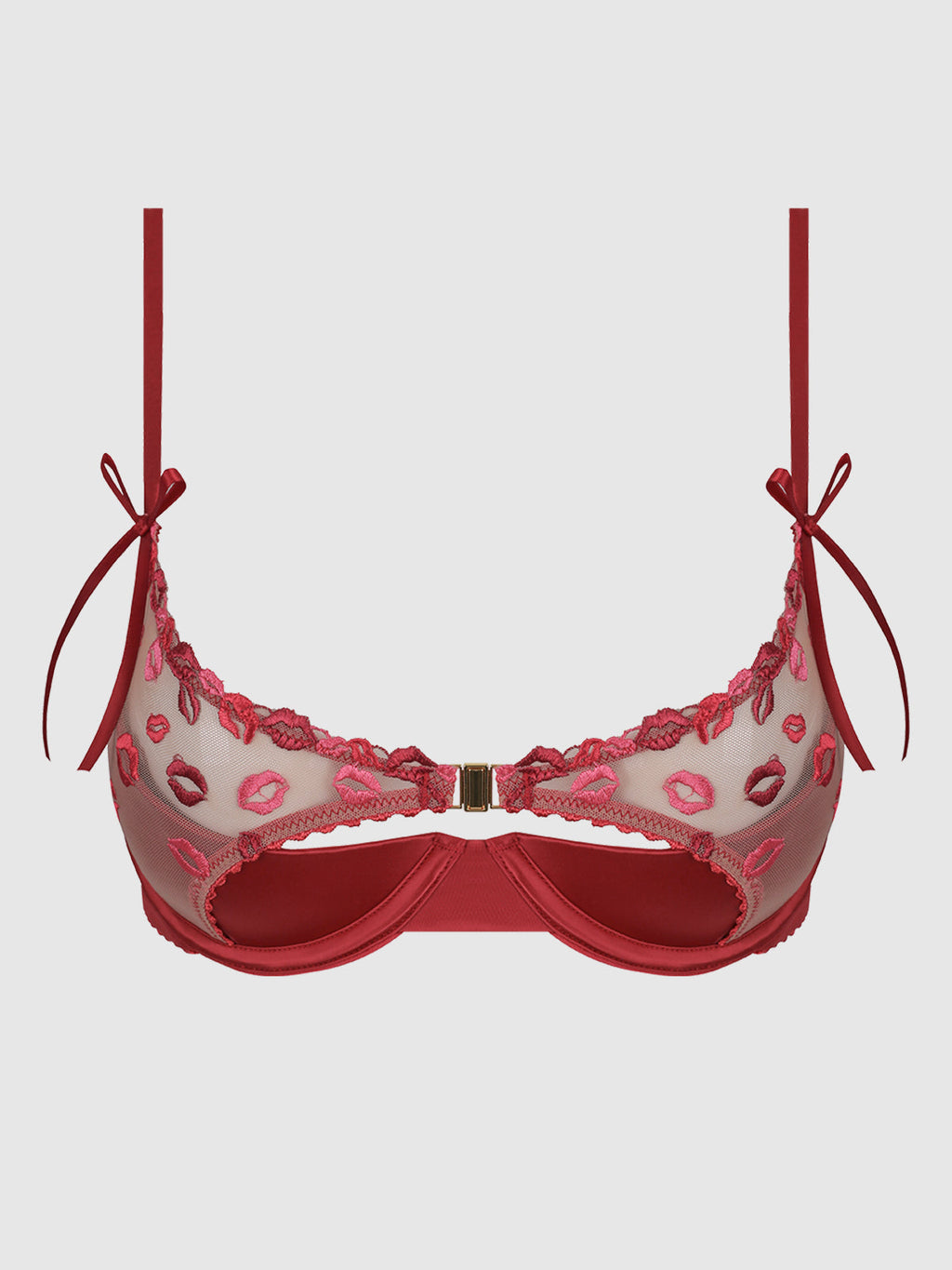 Angelica Lips Embroidery Open Cup Bra