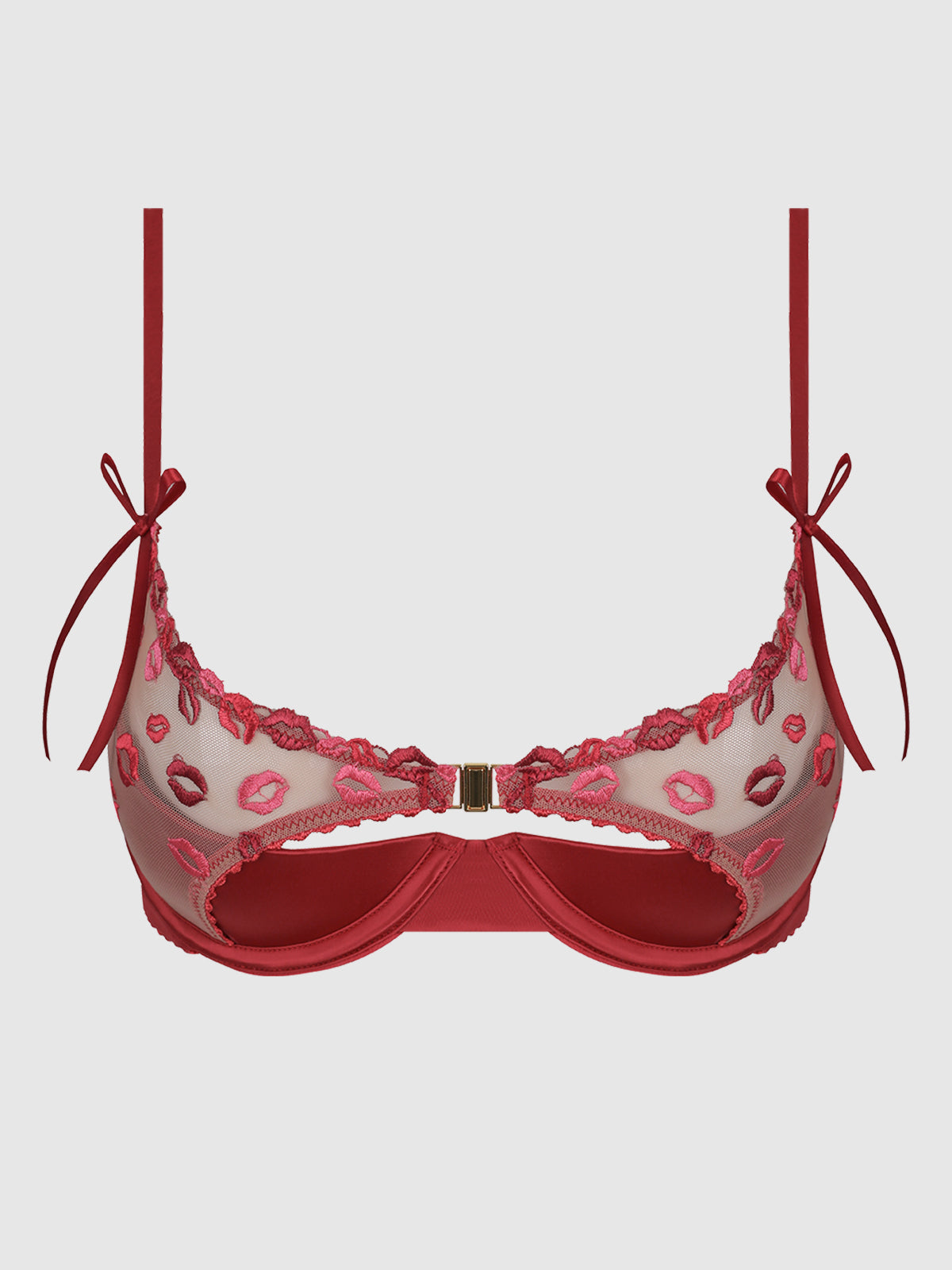 Angelica Lips Embroidery Open Cup Bra