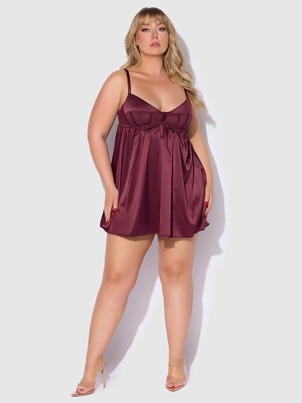 Petra Satin & Mesh Unlined Corset Cup Babydoll Set
