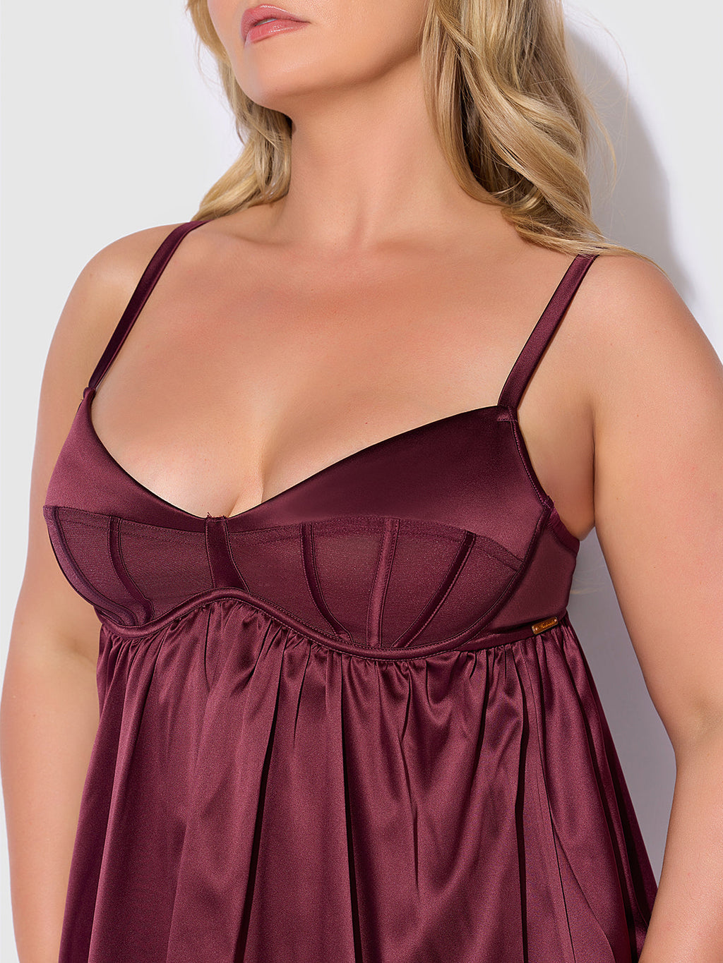 Petra Satin & Mesh Unlined Corset Cup Babydoll Set