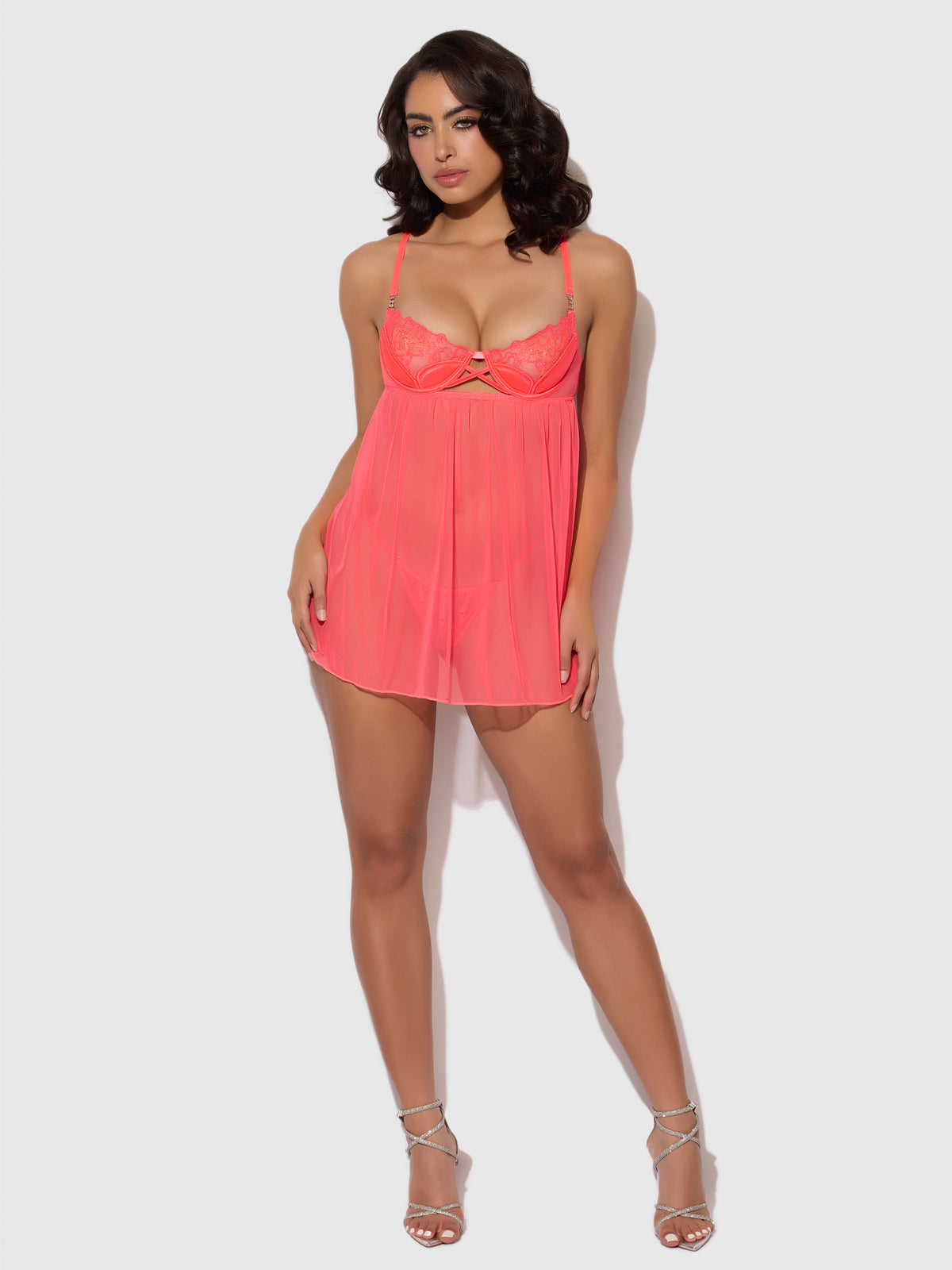 Wren Satin & Embroidered Tulip Demi Babydoll