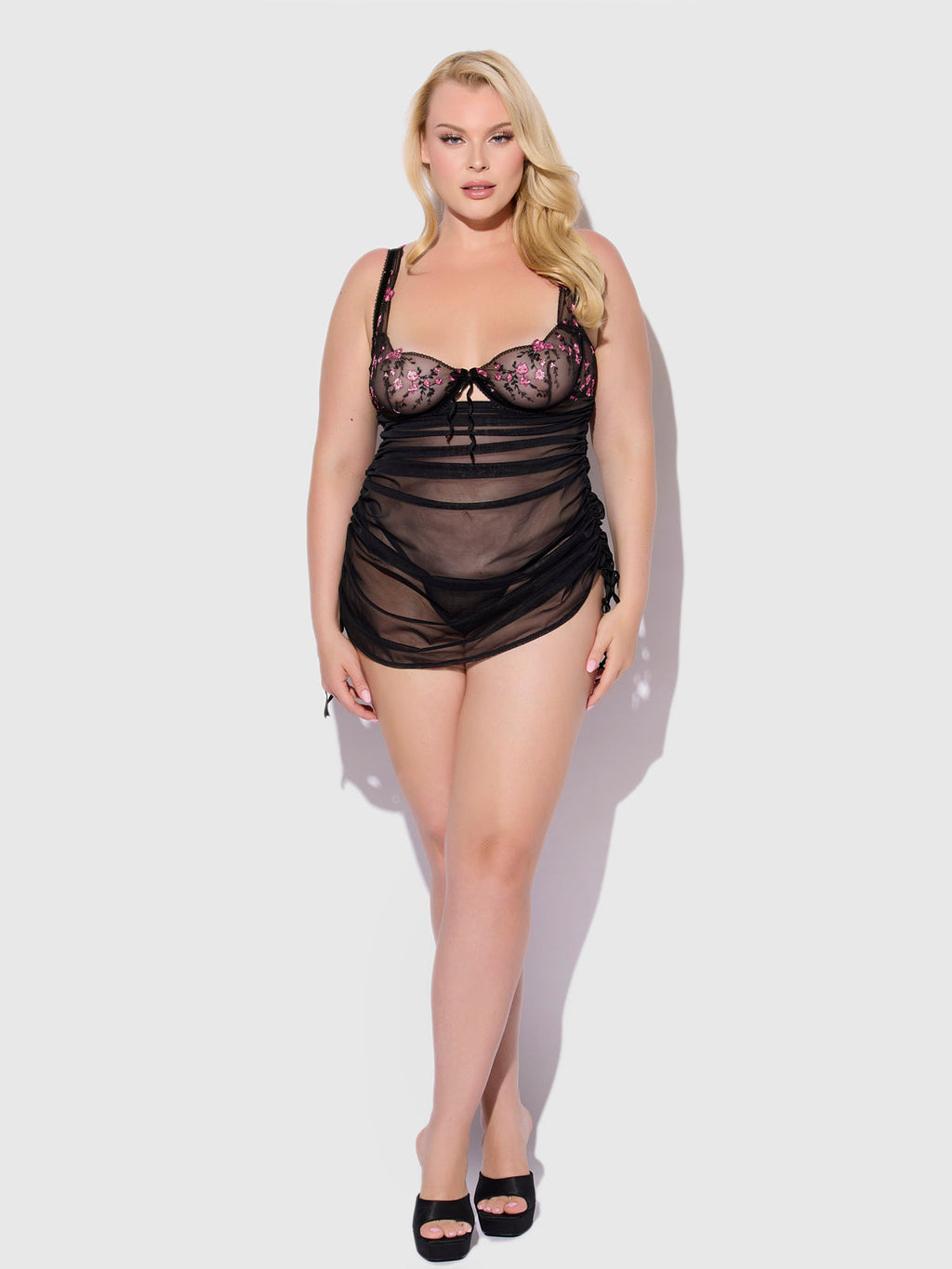 Harlow Embroidered Stretch Mesh Chemise