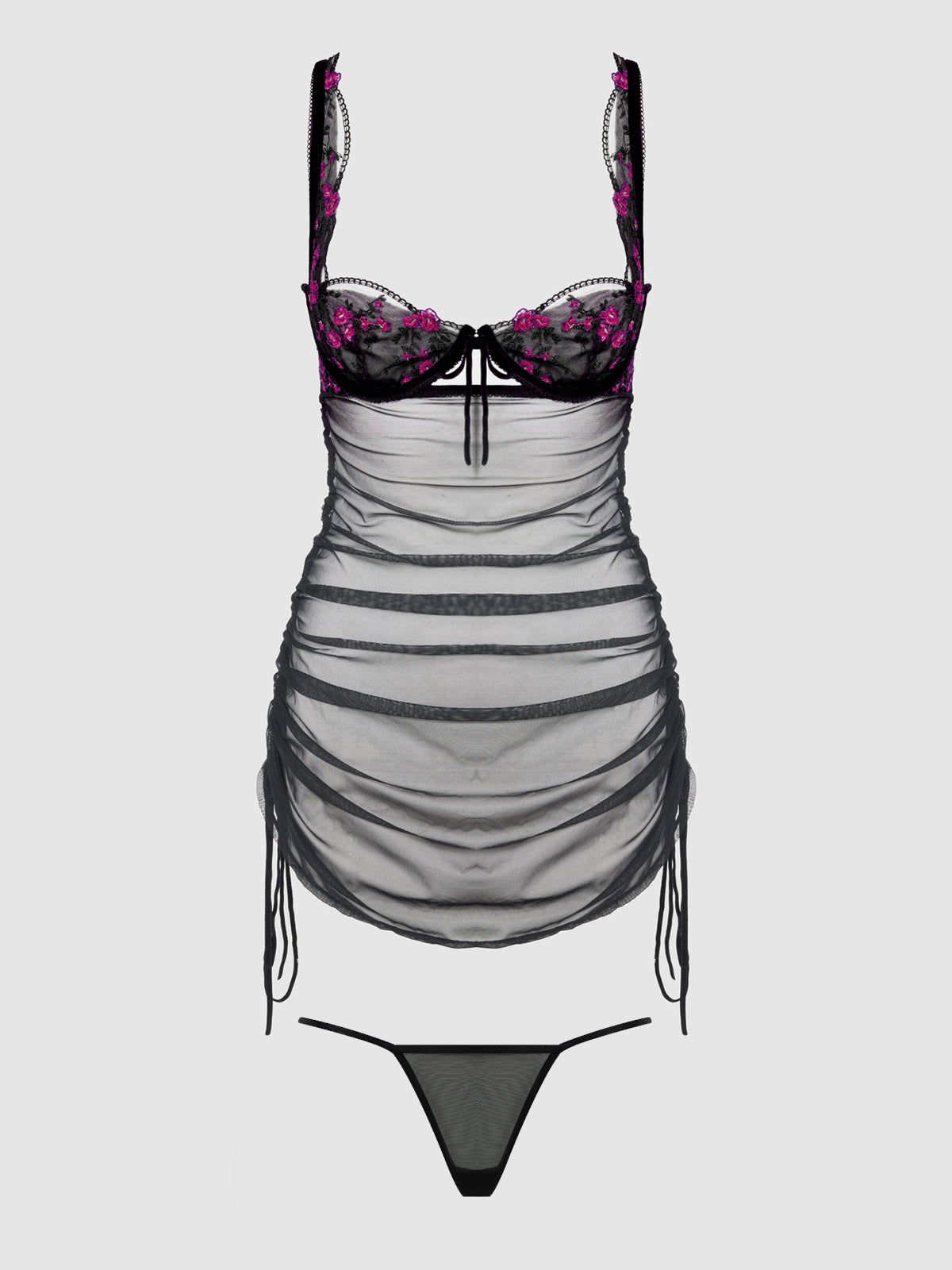 Harlow Embroidered Stretch Mesh Chemise