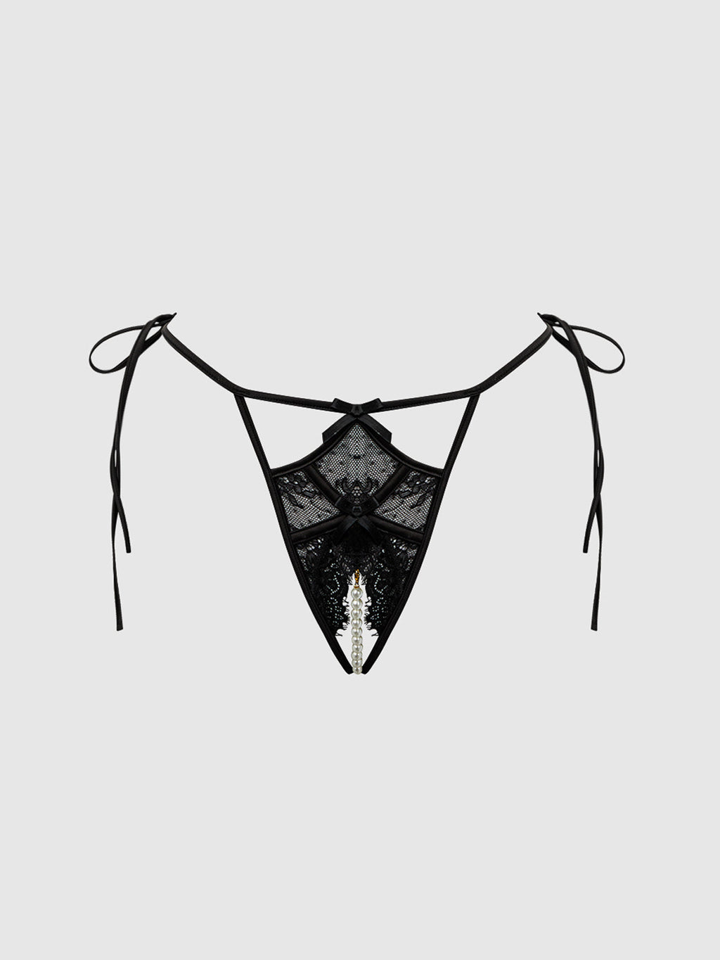 Rosalind Lace Crotchless & Pearl Tie Side Bikini